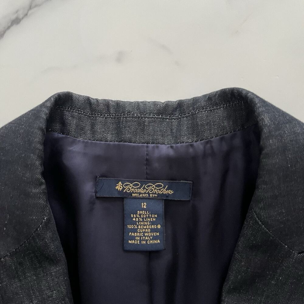 Brooks Brothers Linen Blazer Denim Blue Size 12 quiet luxury classic Chic jacket - Picture 3 of 12